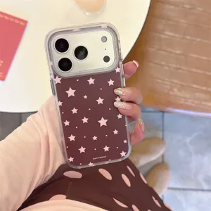Minimalist star and polka dot clear phone case detail view, stylish and protective design.
