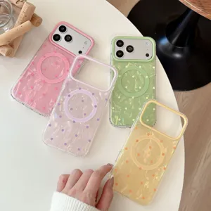 Transparent magnetic shell pattern polka dot phone case compatible with iPhone models.