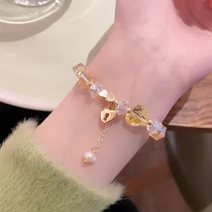 Bracelet coeur en cristal pour femme style doux et frais perles brillantes bijoux tendance