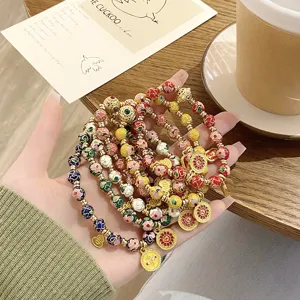Bracelet de perles en émail cloisonné vintage chinois exquis bijoux de mode superposés