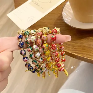 Bracelet de perles émaillées cloisonné de style chinois accessoire de mode empilable coloré