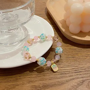 Bracelet de perles de verre fleuries, bracelet en cristal style fée pour femmes.