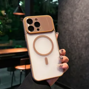 Magnetic clear phone case with camera protector, compatible with iPhone series wireless charge.