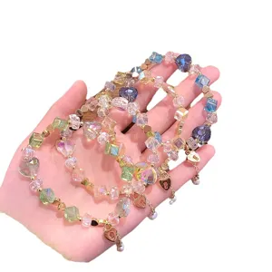 Joli bracelet de perles en cristal pour femmes, breloques cœur scintillantes bijoux.