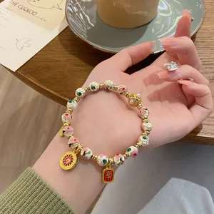 Bracelet de perles en email cloisonne chinois, bijoux de style vintage traditionnel.