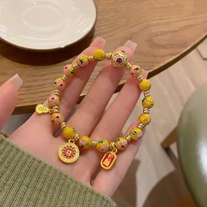 Bracelet de perles emaille cloisonne style chinois bijou vintage cadeau pour femmes