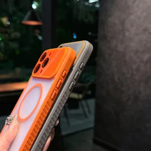 Magnetic shockproof phone case with large window design, compatible with iPhone.