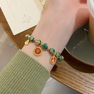 Bracelet de perles emaille cloisonne style chinois retro bijoux tendance pour femmes