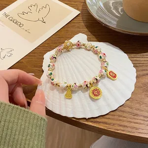 Bracelet en perles émaillées cloisonné de style chinois breloques rétro élégantes