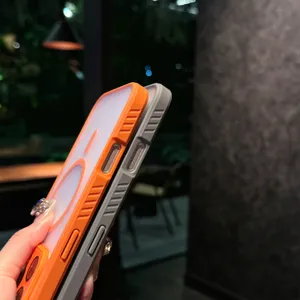 Magnetic shockproof hard phone case with precise button protection and stylish dual color design.