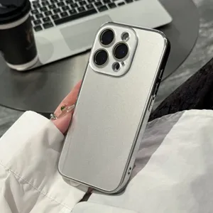 Minimalist electroplated glossy glass phone case for iPhone, full coverage protective cover.