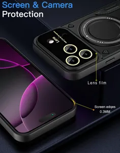 Magnetische Schutzhülle mit Linsenschutz und Bildschirmkanten-Schutz für iPhone.