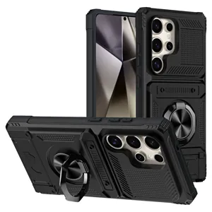 Heavy Duty Shockproof Armor Phone Case With Ring Kickstand Card Slot Magnetic Car Mount Protective Back Cover For Samsung Galaxy Ultra Series