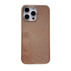 Custodia per telefono con strass brillanti oro rosa per iPhone, cover protettiva di lusso.