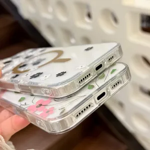 Clear Floral Magnetic Phone Case for iPhone 17 Pro Max and 16 Transparent IMD Cover