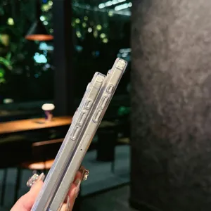 Detailed view of the clear laser magnetic phone case showcasing buttons and side profile.