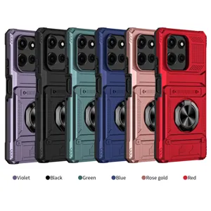 Funda protectora resistente con tarjetero y soporte de anillo en seis colores vivos.