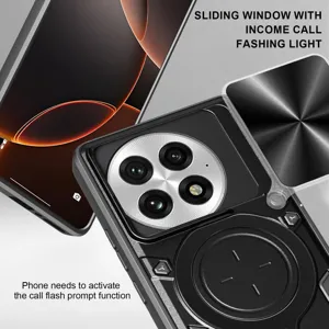 Funda protectora magnética OnePlus 13 con ventana deslizante para cámara y soporte firme.