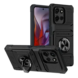 Funda de teléfono resistente con soporte de anillo y tarjetero, protección duradera diaria.