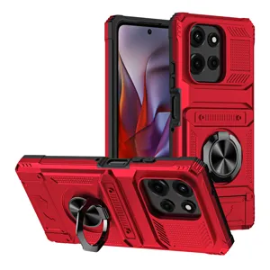 Funda protectora resistente a los golpes con soporte de anillo y ranura para tarjetas.