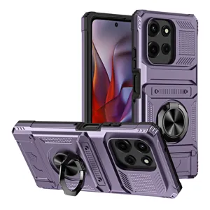 Funda de teléfono con armadura robusta, soporte de anillo y detalle de ranura para tarjeta.