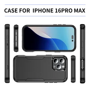Funda protectora resistente para iPhone 16 Pro Max con vistas detalladas de múltiples ángulos.