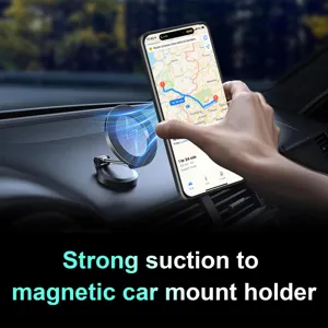 Vista detallada del soporte magnético para coche con fuerte potencia de succión y brazo ajustable.
