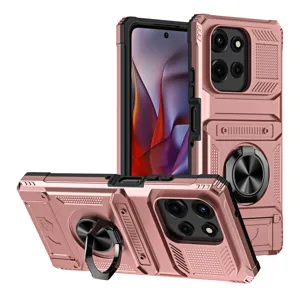 Funda protectora robusta con soporte de anillo y tarjetero en oro rosa muy duradera.