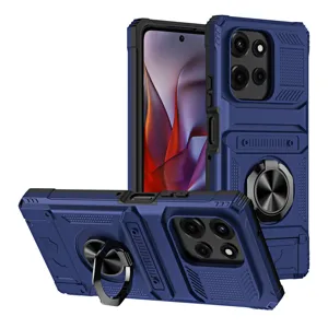 Funda de Teléfono de Armadura Antigolpes Robusta Con Soporte de Anillo Cubierta de Cámara Deslizante Ranura para Tarjeta para Motorola Moto G Power Play Stylus Edge