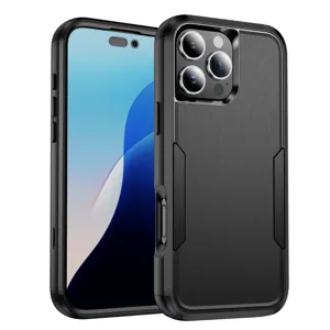 Funda protectora de teléfono resistente compatible con iPhone Pro Max, antigolpes negra.