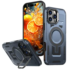 Funda de teléfono magnética resistente con soporte integrado antichoque para iPhone