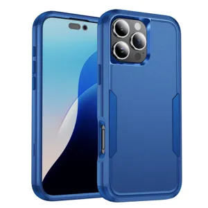 Vista detallada de la funda protectora azul resistente para iPhone, diseño anti-caídas.