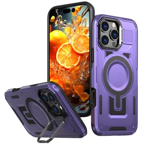 Funda de teléfono magnética resistente con soporte para iPhone, cubierta protectora pesada.