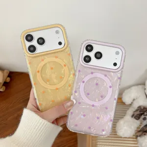 Magnetic shell pattern polka dot phone case compatible with iPhone transparent protective cover