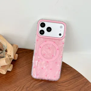 Ins Korean magnetic shell polka dot phone case for iPhone transparent cute cover for women