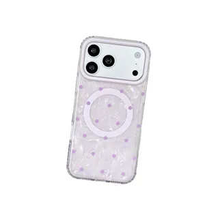 Magnetic shell texture polka dot transparent phone case for iPhone, stylish and protective cover.