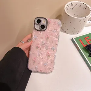 Pink floral iPhone case with shell texture and tulip pattern, stylish drop-proof phone cover.