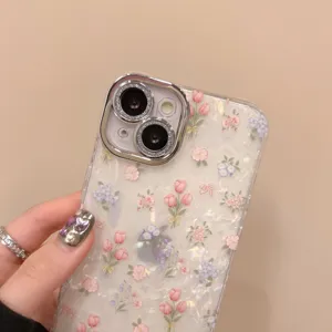 Tulip shell texture phone case detail view, elegant floral pattern protective back cover.