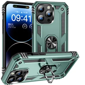 Rugged armor phone case detail showing metal ring stand and drop-proof protection structure.