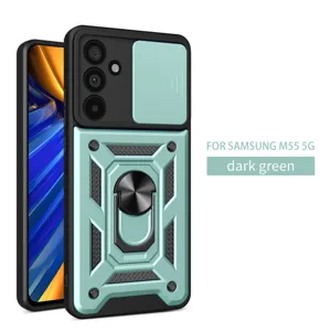 Θήκη Samsung M55 σκούρο πράσινο βάση δαχτυλίδι συρόμενο κάλυμμα κάμερας προστατευτικό