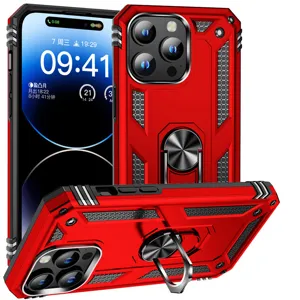 Heavy duty rugged armor phone case with 360 degree ring stand drop proof protective cover