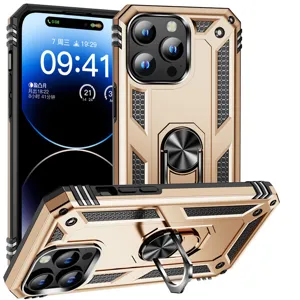 Military grade rugged protective phone case with ring stand for iPhone 16 17 Pro Max drop proof