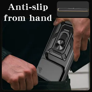 Funda protectora tipo armadura con soporte de anillo y cubierta de camara para iPhone