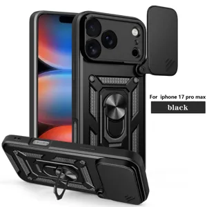 Funda Protectora Armor para iPhone 17 Pro Max 16 Pro 15 14 Cubierta Deslizante Cámara Soporte de Anillo Carcasa Rígida PC TPU