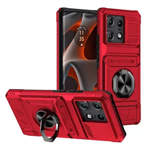 Fundas protectora armadura roja resistente con soporte anillo y ranura tarjeta MOTO