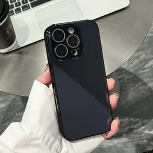 Glossy electroplated glass phone case detail showing smooth surface and camera cutouts.