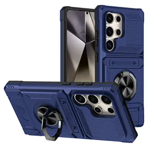 Heavy duty rugged phone case with ring holder and kickstand for Samsung Galaxy series.