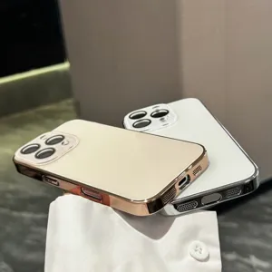 Minimalist electroplated glossy glass phone case for iPhone 17 16, full coverage drop-proof.