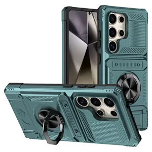 Heavy-duty rugged armor phone case with ring kickstand and card slot for Samsung Galaxy
