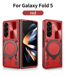 Rote magnetische Schutzhülle mit Ständer und Kameraabdeckung für Samsung Galaxy Fold 5.